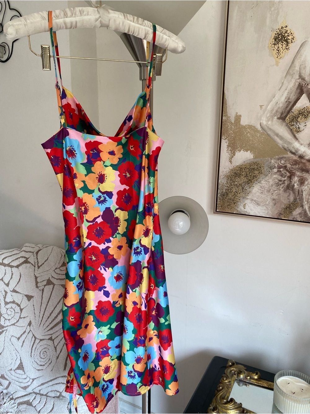 SATIN MINI DRESS FLOARL RUCHED - Picture 7 of 10